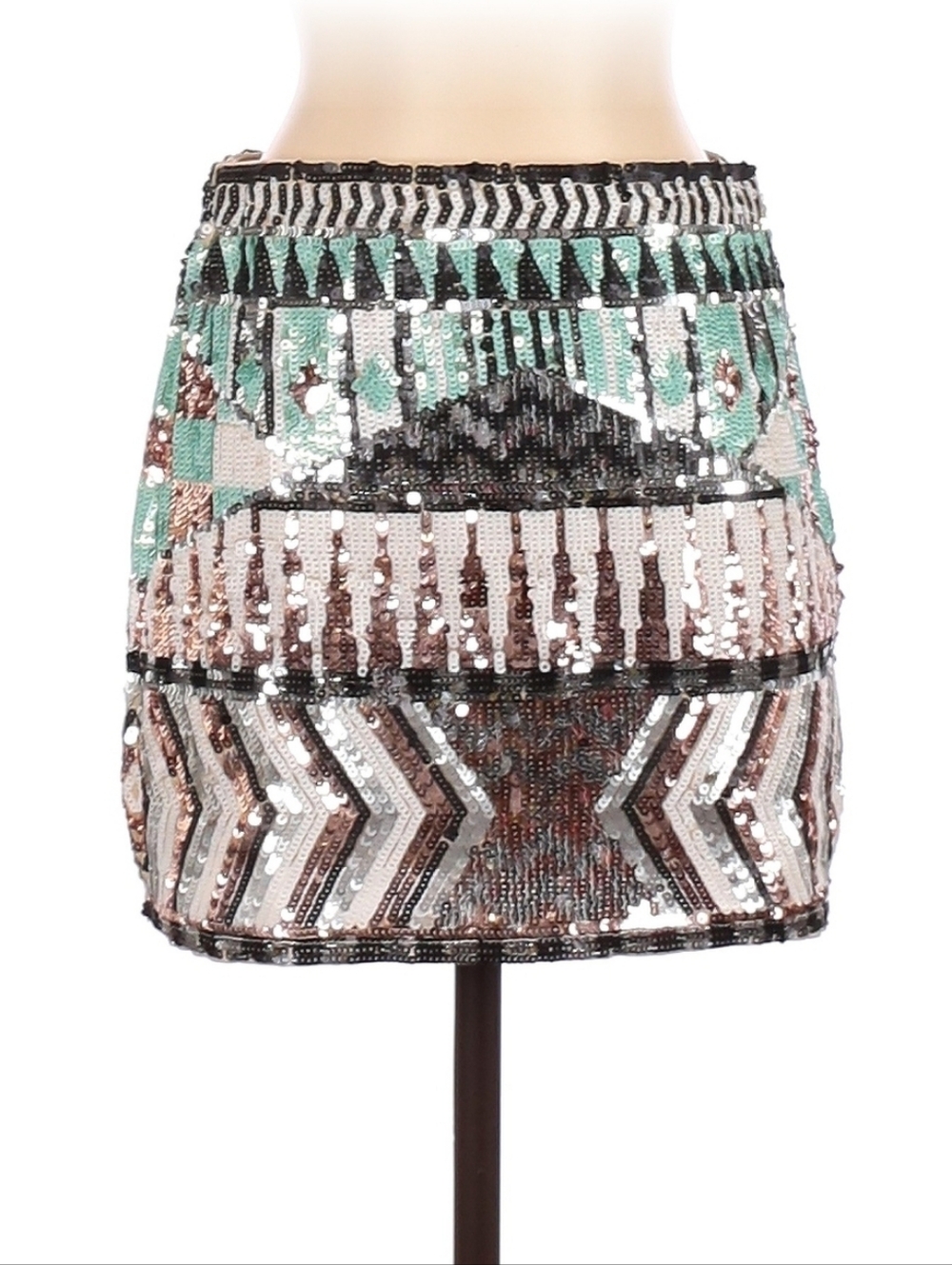 Endless Rose Sequined Geo Mini Skirt in Mint and Rose Gold